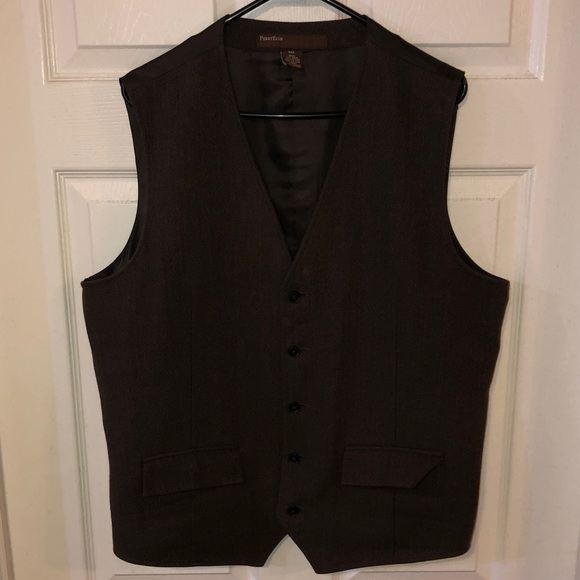Perry Ellis Dark Brown Men's Herringbone Pattern Vest - XXL - Picture 1 of 9